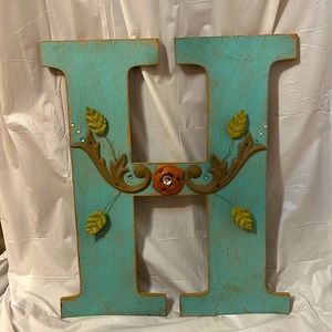 Aqua teal letter H wall hanging